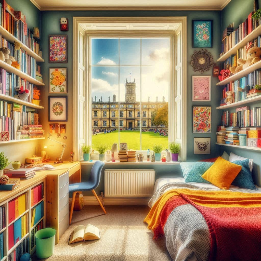 A stylish student bedroom in one of the student lets Lancaster offers, decorated with blue bedding and yellow cushions