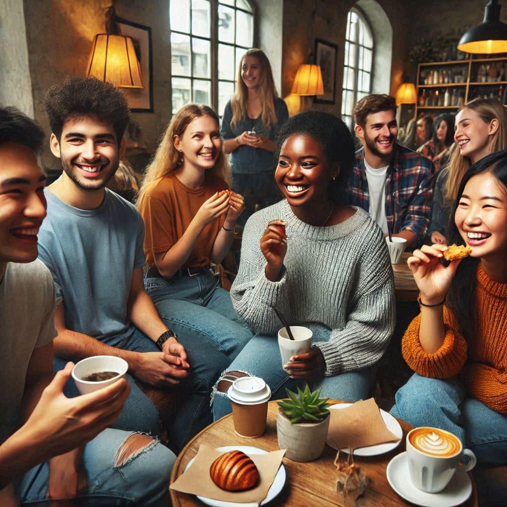 Students socialising in a cafe in Lancaster