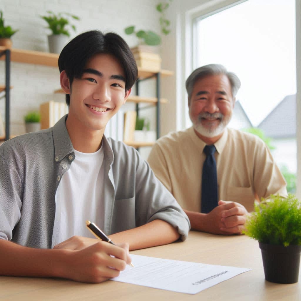 A student carefully reviewing and signing a tenancy agreement for student accommodation to rent in Lancaster.