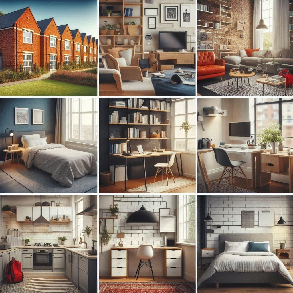 Various types of student accommodation to rent in Lancaster, including halls of residence, shared houses, and studios.