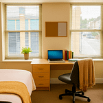 Modern student house exterior in Lancaster with students standing outside, showing quality accommodation near Lancaster University campus