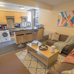 Modern shared student accommodation Lancaster UK with spacious communal areas open plan student house with cosy sofas