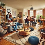 Students socialising in a cafe in Lancaster, Bayt Student Accommodation Lancaster Reviews Testimonials Students relaxing in a Lancaster University Homes accredited house, possibly managed by Bayt Student Accommodation