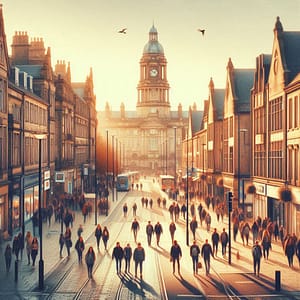 Students enjoying the vibrant city centre of Lancaster.